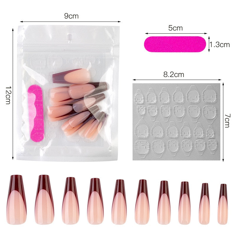 Full Cover French Nails Press on Tips Coffin False Acrylic Ballerina 20pcs Faux Ongle Nails Fingernails Reusable Wear Tips