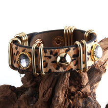 Load image into Gallery viewer, RH Fashion Boho Leather Armbander Goldcolor Metal Rectangle Real Leopard Horsetail Leather Bracelets For Women Gift DropShip