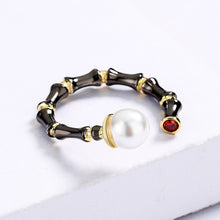 Load image into Gallery viewer, CIZEVA Original Design Bamboo Shape Nature Freshwater Pearls Ring Exaggerated Cocktail Punk Rings for Women Tungsten Jewelry