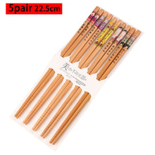 Load image into Gallery viewer, Reusable 5 Pair Set Handmade Bamboo Japanese Style Natural Wood Chopsticks Sushi Food Cat Flower Multi Color Wooden Chop Sticks
