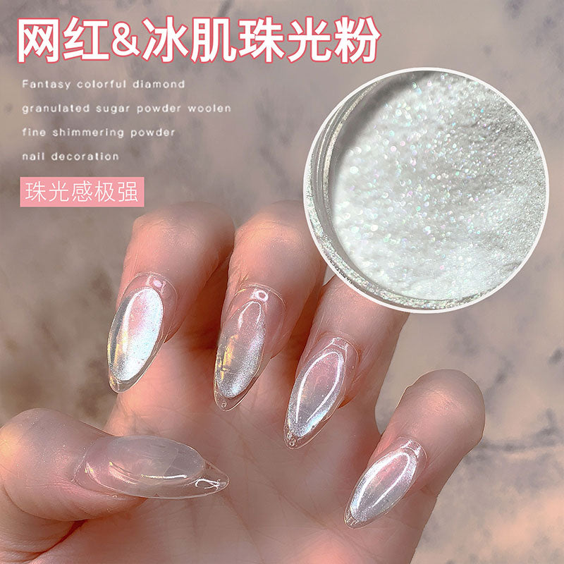 1 Box Pearl Ice Muscle Nail Glitter Powder Fairy White High Gloss Nails Art Pigment Dust UV Gel Polish Accessories Manicure Tool