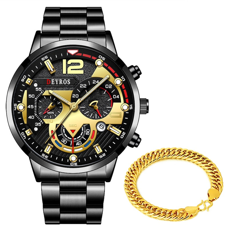 Luxury Mens Watches Male Gold Bracelet Stainless Steel Quartz Calendar Watch For Men Business Luminous Clock relogio masculino