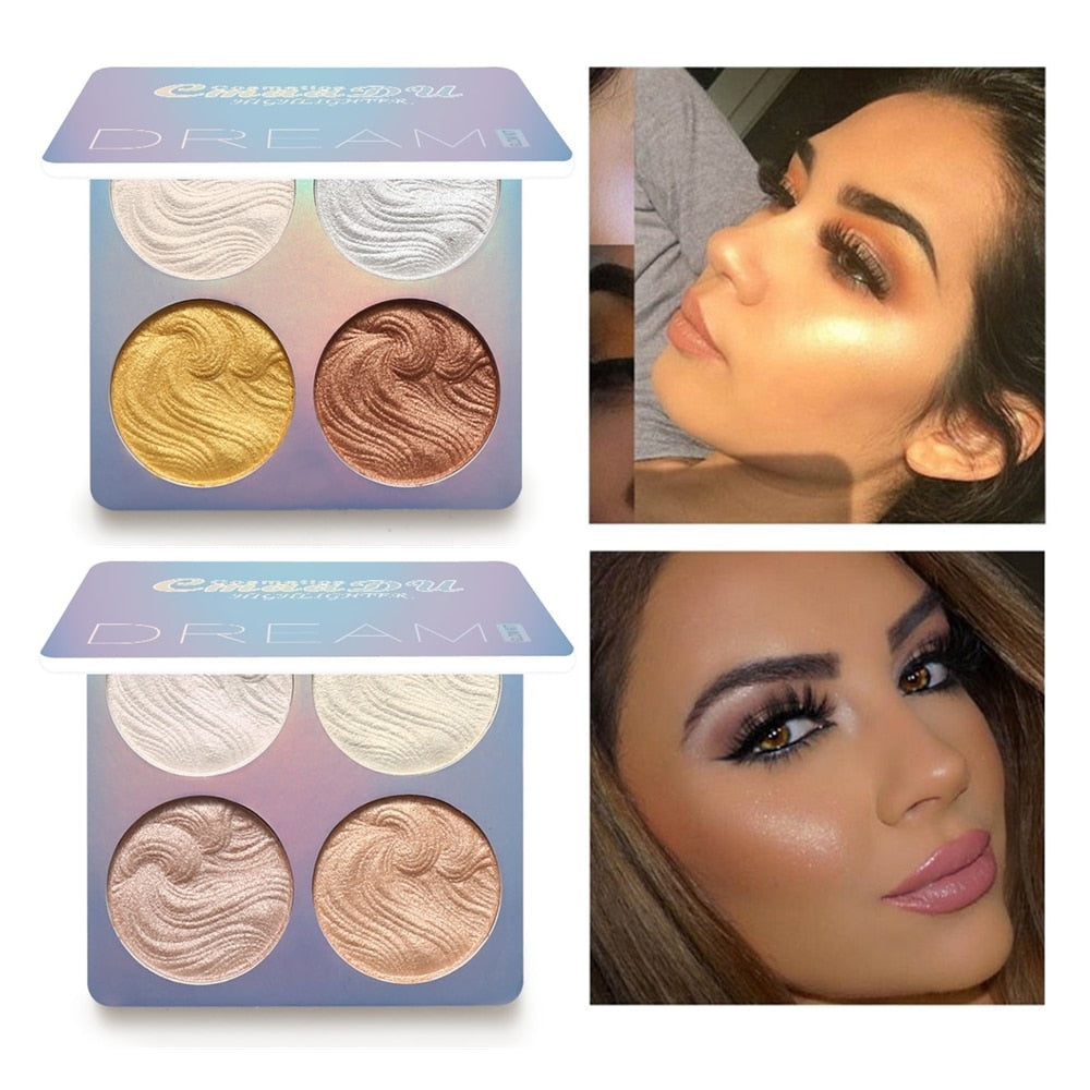 4Color Face Highlighter Palette Bronzer Contouring Highlight Powder Makeup Face Shimmer Shine High Lighter Iluminador Maquillaje