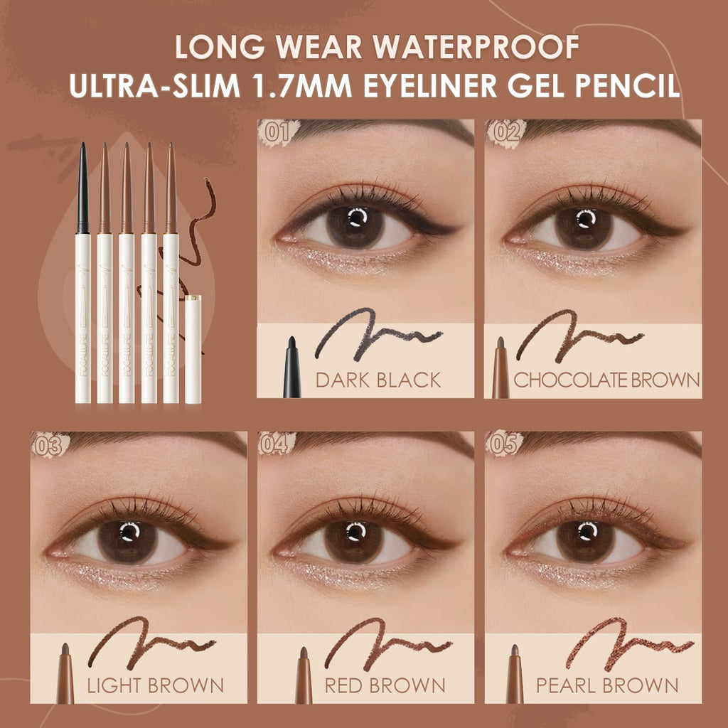 Focallure Ultra-slim 1.7mm Eyeliner Gel Pencil Long Wear Waterproof Soft High Pigment Eye Liner Makeup