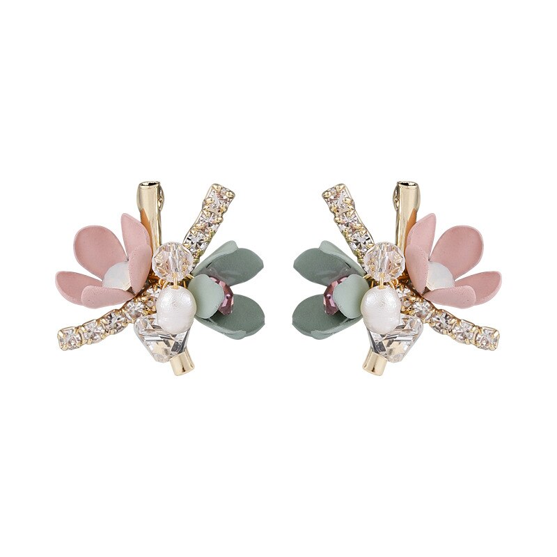 New Korean Trendy Handmade Colorful Sweet Flowers Stud Earrings For Women Shiny Jewelry Fashion Oorbellen Gifts