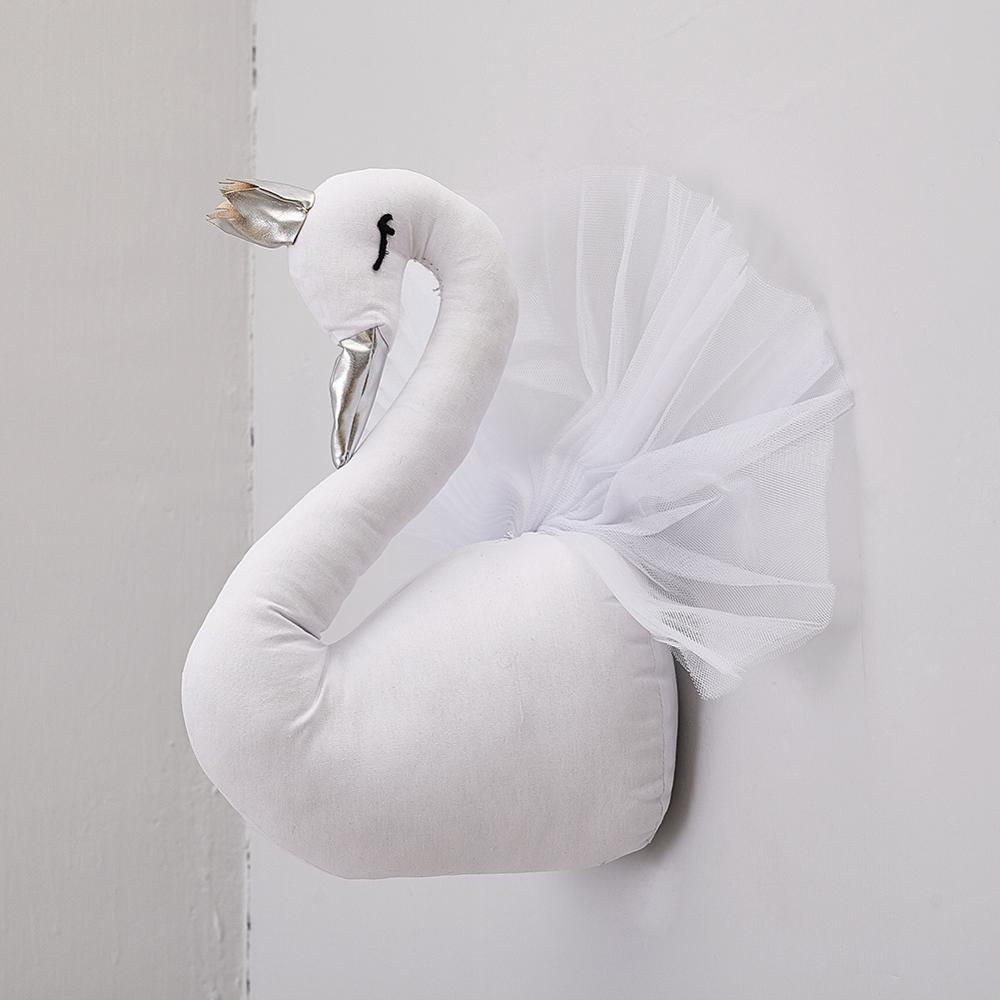 Swan Doll Stuffed Toys Wall Art Decor Golden Crown 3D Swan Wall Hanging Girl Bedroom Decoration Wedding Birthday Party Supplies