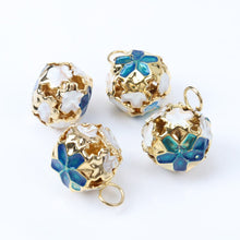 Load image into Gallery viewer, 30pcs/lot Colorful Jingle Bells Gold Plated Flower Shaped for Party Christmas Decoration Handmade Accessories 14mm CP0584