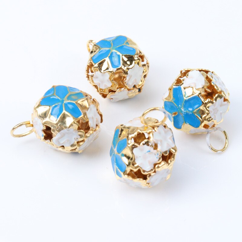 30pcs/lot Colorful Jingle Bells Gold Plated Flower Shaped for Party Christmas Decoration Handmade Accessories 14mm CP0584