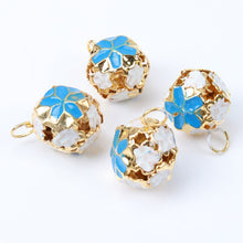 Load image into Gallery viewer, 30pcs/lot Colorful Jingle Bells Gold Plated Flower Shaped for Party Christmas Decoration Handmade Accessories 14mm CP0584