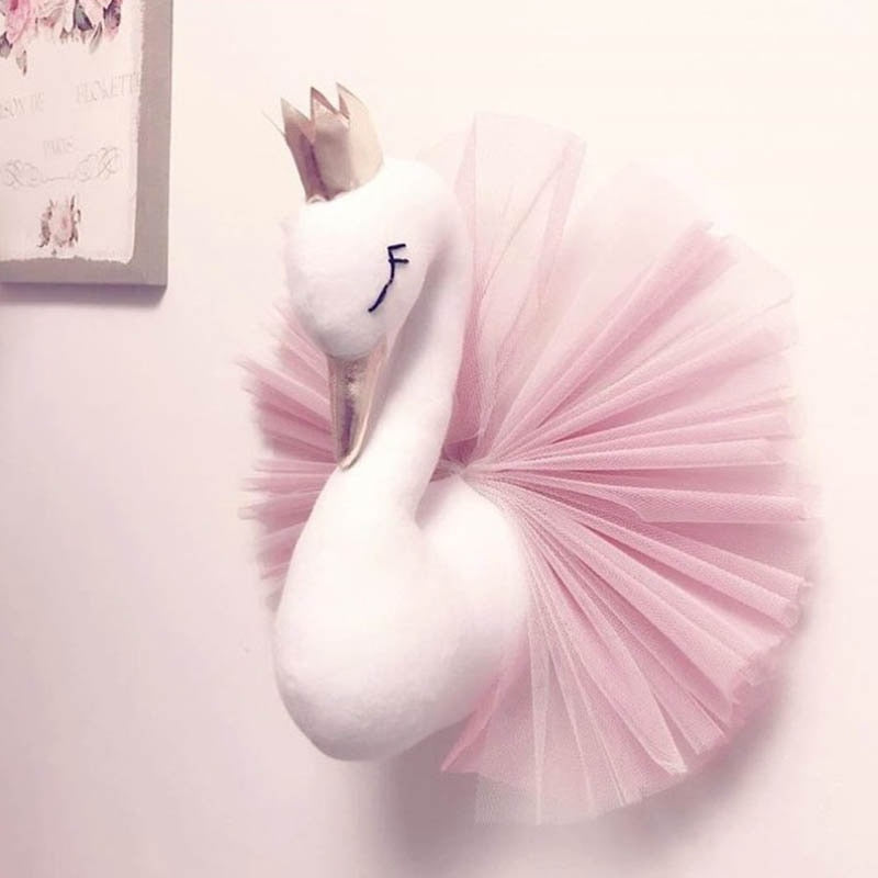 Swan Doll Stuffed Toys Wall Art Decor Golden Crown 3D Swan Wall Hanging Girl Bedroom Decoration Wedding Birthday Party Supplies