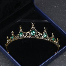 Load image into Gallery viewer, MVEXO Fashion Elegant Vintage Small Baroque Green Crystal Tiaras Crowns for Women Girls Bride Wedding Hair Jewelry Accessories