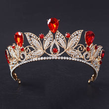 Load image into Gallery viewer, Vintage Green Red Rhinestone Bridal Tiara Fashion Golden Diadem for Women Wedding Dress Hair Jewelry Princess Crown accessories