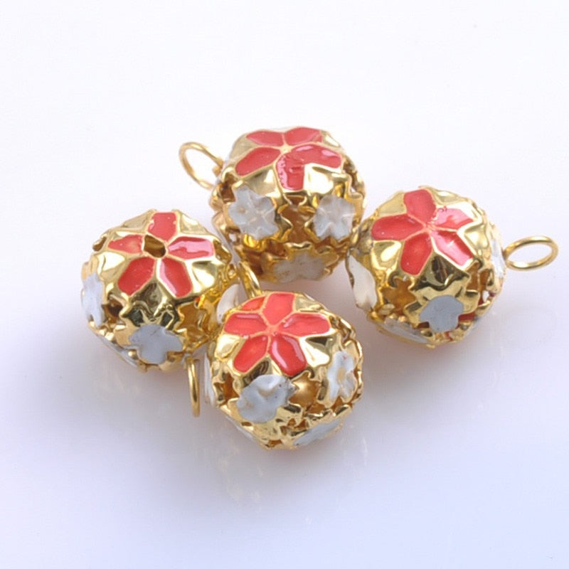 30pcs/lot Colorful Jingle Bells Gold Plated Flower Shaped for Party Christmas Decoration Handmade Accessories 14mm CP0584