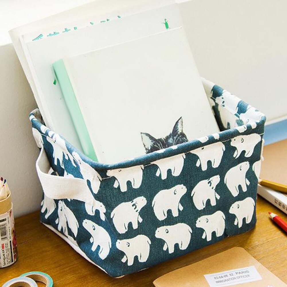 Storage Basket DIY Office Desktop Organize Folding Linen Toy Storage Box Pastoral Floral Animal Jewelry Makeup Organizer