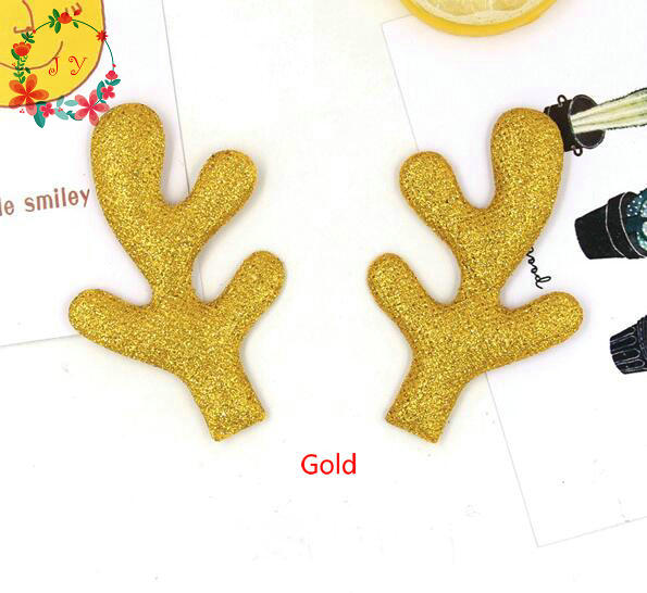 50pcs/lot Glitter Reindeer Antlers Gold Silver Red Fawn fabric W/ Sponge Padded Buckhorn applique for Christmas decor,Craft DIY