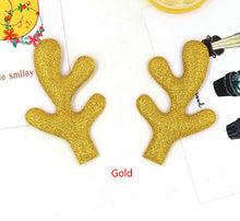 Load image into Gallery viewer, 50pcs/lot Glitter Reindeer Antlers Gold Silver Red Fawn fabric W/ Sponge Padded Buckhorn applique for Christmas decor,Craft DIY
