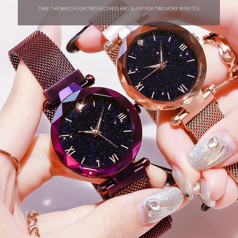 reloj mujer Women&#39;s Fashion Starry Sky Watches Magnet Buckle Mesh Belt Diamond Quartz Watch Women Dress Clock relogio feminino