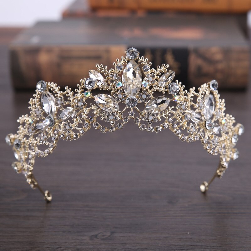 Large Vintage Silver Color Bridal Tiaras Crowns Headband Crystal Rhinestone Pageant Bride Hair Accessories Pearl Wedding Crown
