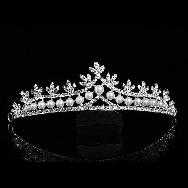 Large Vintage Silver Color Bridal Tiaras Crowns Headband Crystal Rhinestone Pageant Bride Hair Accessories Pearl Wedding Crown