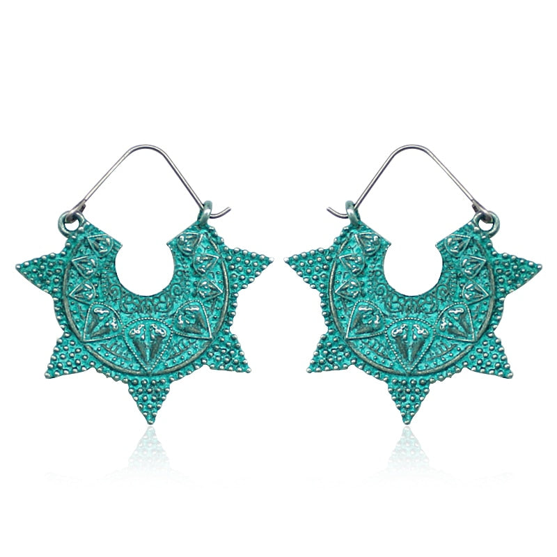 Retro Ethnic Style Engraving Pattern Arabesquitic U Shape Star Earrings For Women Fashion Jewelry Bohemia Earring Bijoux