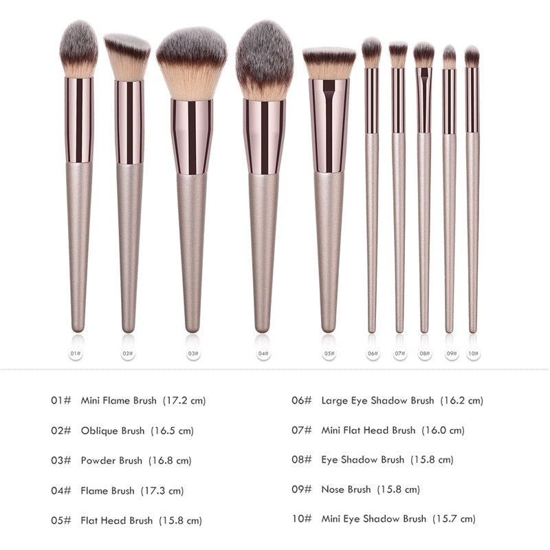 4/10Pcs Champagne Makeup Brushes Set For Cosmetic Foundation Powder Blush Eyeshadow Kabuki Blending Make Up Brush Beauty Tool