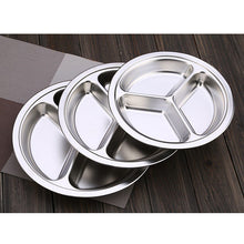Load image into Gallery viewer, Stainless Steel Dinner Plate 3 Sections Round Divided Dish Children Fruit Snack Tray Baby Bowls Kitchen Tableware Dia 22/24/26cm