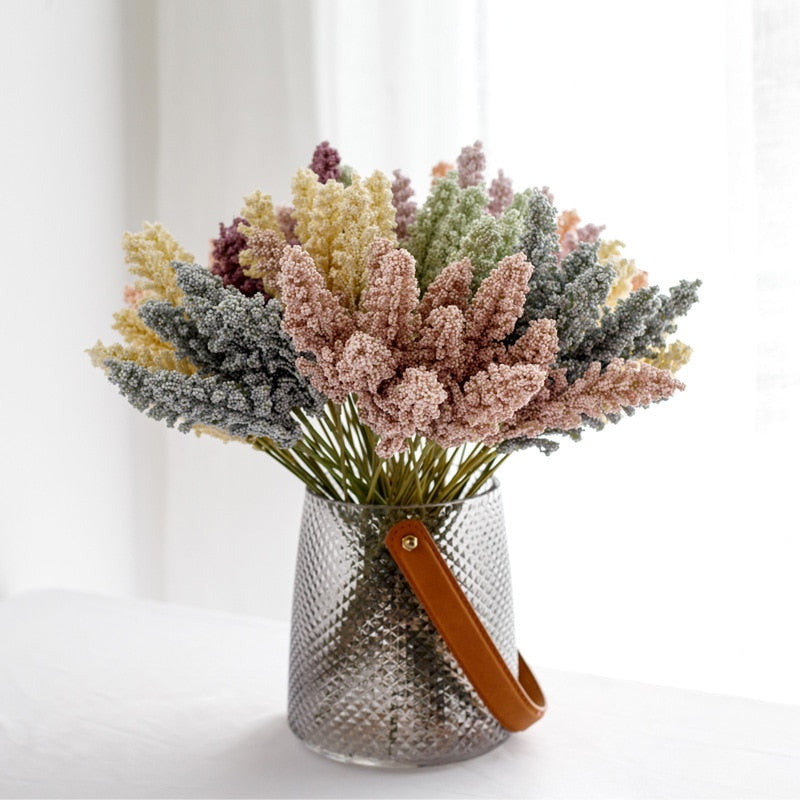 1 Bunch of 6 Pcs Artificial Flowers, Mini Foam Wheat Wedding Party Decoration, DIY Wheat Bouquet Home Garden Decoration