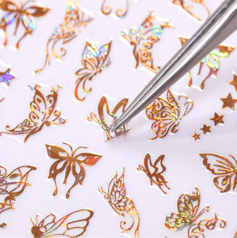 1pc Holographic 3D Butterfly Nail Art Stickers Adhesive Sliders Colorful DIY Golden Nail Transfer Decals Foils Wraps Decorations