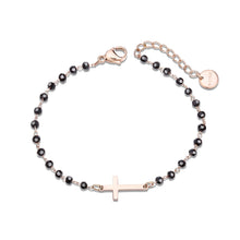 Load image into Gallery viewer, Rose Gold Clover Stainless Steel Charm Bracelets Women&#39;s Black Crystal Beads Chain Bracelet Fashion Jewelry Joyas de mujer