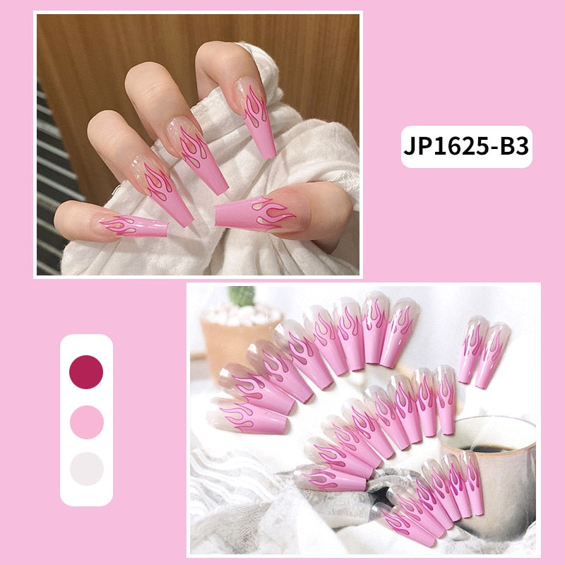 24pcs Butterfly Decorated False Nails Long Ballet Rhinestone Removable Paragraph Manicure Fake Nail Tips Full Cover Acrylic Z141