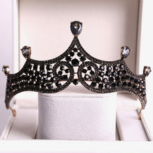 Load image into Gallery viewer, Baroque Black Crystal Big Round Bridal Tiaras Crowns Pageant Prom Diadem Rhinestone Veil Tiara Headband Wedding Hair Accessories