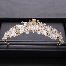 Load image into Gallery viewer, Trendy Rhinestone Pearl Crystal Crown Tiara Headband Flower Bride Hair Accessories Gold Crown Bridal Wedding Crown Hair Jewelry