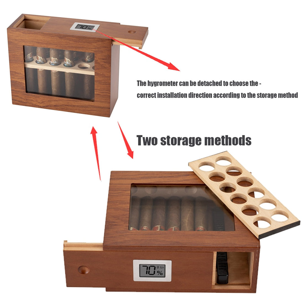 New Wooden Humidor Box For Cigar W/ Hygrometer Humidifier Portable Glass Window Cedar Wood Case Fit 12-25 Cigars Storage Cabinet