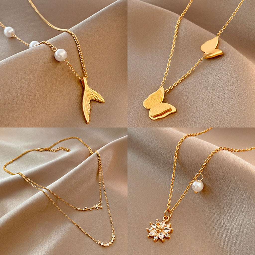 Classic Gold Color Stainless Steel Necklace For Women Jewelry Limited Pearl Beads Heart Pendant Necklace Birthday Gift