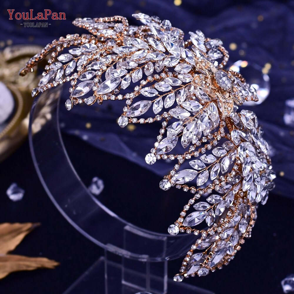 YouLaPan HP282 Wedding Headband Alloy Flower Leaf Hair Tiara Rhinestone Headpiece Bridal Headwear Hair Accessories Head Jewelry