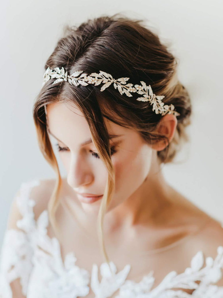 Handmade Golden Wedding Headbands Tiaras Crystal Leaf Hairbands Headdress Wedding Hair Accessories Head Jewelry