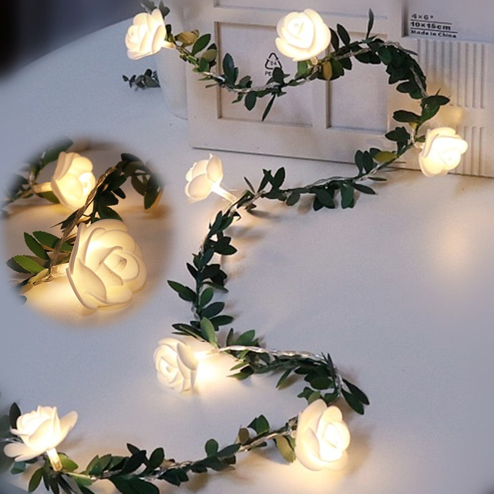 6M/3M/1.5M Rose Flower LED Christmas Garland Fairy String Lights USB /Battery Operated Outdoor For Wedding Garden Party  Decor