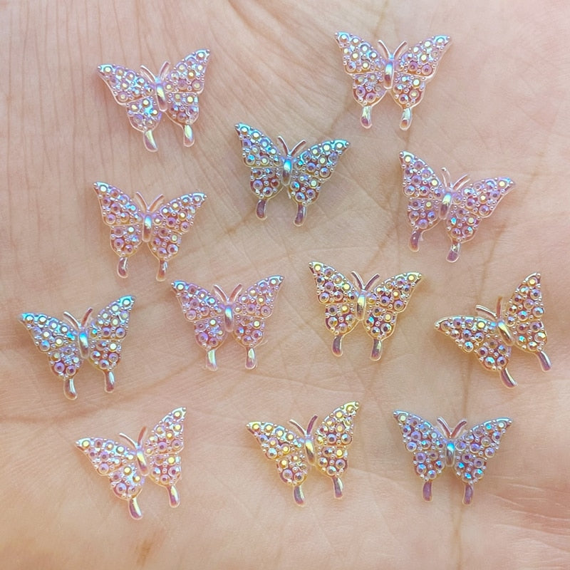 100Pcs New Cute Mini Shiny Little Butterfly Resin Figurine Crafts Flatback Cabochon Ornament Jewelry Making Hairwear Accessories