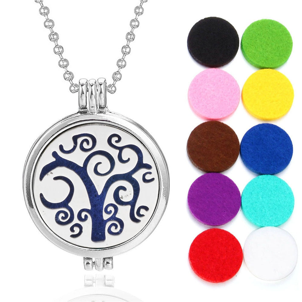 New Aromatherapy Jewelry Tree of Life Aroma Necklace Essential Oils Diffuser Necklace Locket Pendant Free with 10pcs Oil Pads