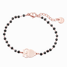 Load image into Gallery viewer, Rose Gold Clover Stainless Steel Charm Bracelets Women&#39;s Black Crystal Beads Chain Bracelet Fashion Jewelry Joyas de mujer