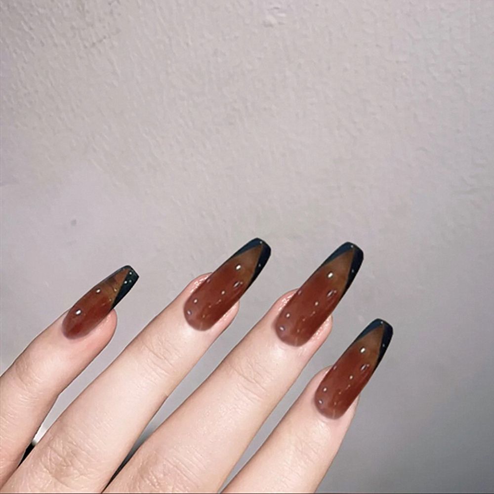 24Pcs Long Coffin False Nails Red Wine colour Artificial Ballerina Fake Nails With Glue Full Cover Nail Tips Press On Nails