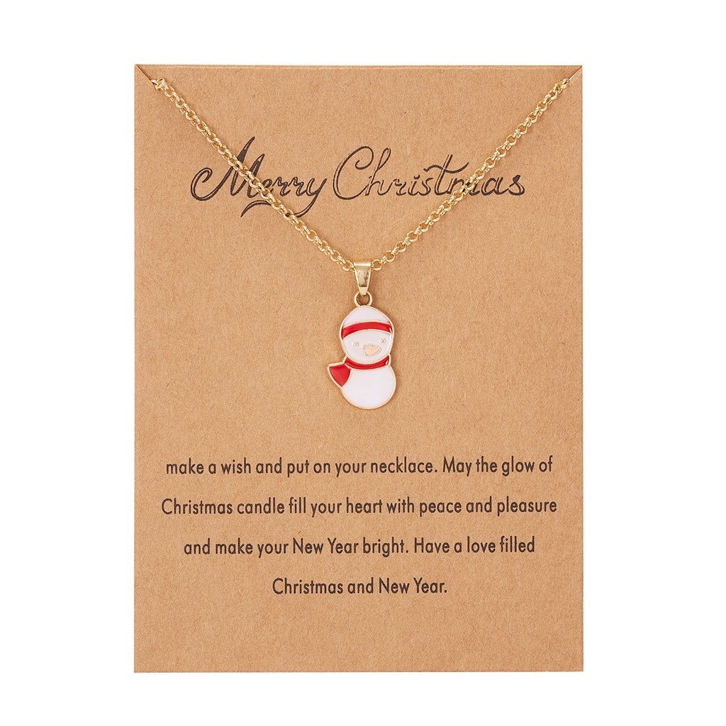 Charm Enamel Christmas Necklace For Women Men Merry Christmas Snowman Santa Claus Pendant Link Chain Necklace Xmas Jewelry Gift