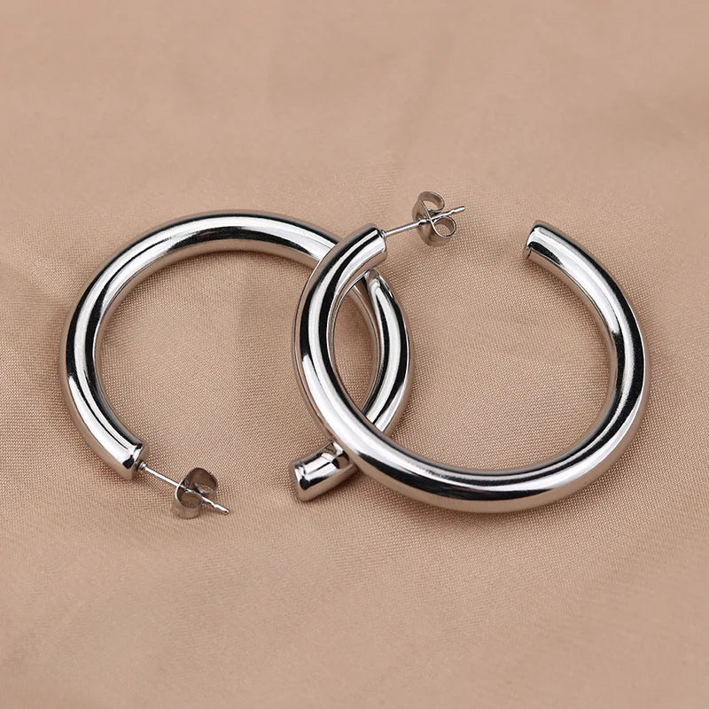 sealbeer A&A Round Steel Hoop Earrings
