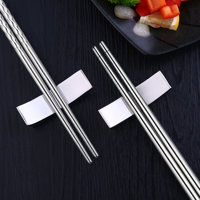 5 Pairs Stainless Steel Square Chopsticks Chinese Stylish Healthy Light Weight Chinese Chopsticks Metal Non-slip Design Kitchen