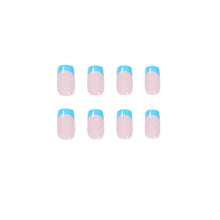 Load image into Gallery viewer, 24Pcs French False Nail Tip Wearable Blue Edge Design Artificial  Fake Nails with Glue Press On Nails DIY Nail Art Manicure Tool
