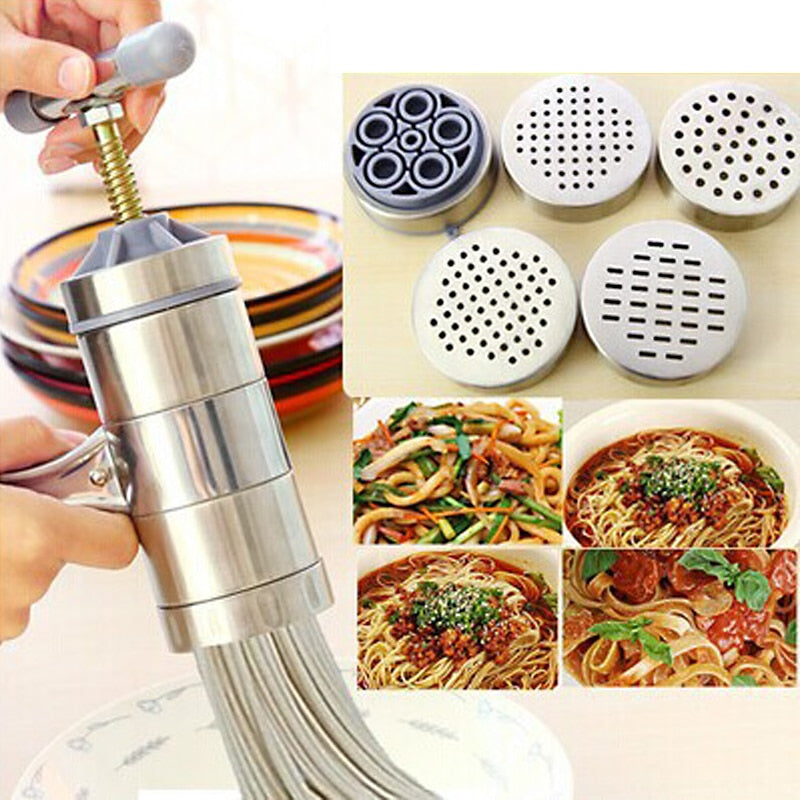 5 Mould Manual Noodle Maker Press Pasta Machine Spaghetti Noodle Making Machine Stainless Steel Fruit Cutter Juicer Kitchen Tool