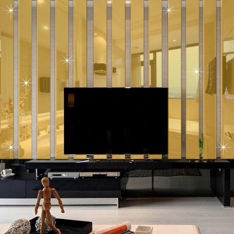 10pcs Strip Wall Stickers Living Room TV Back Drop DIY Art Wall Decor Home Entrance Acrylic Mirror 3D Wall Stickers Decoration