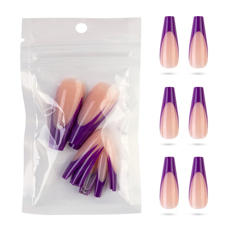 Full Cover French Nails Press on Tips Coffin False Acrylic Ballerina 20pcs Faux Ongle Nails Fingernails Reusable Wear Tips