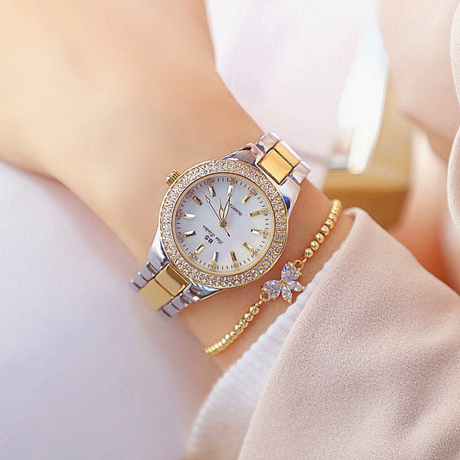 2022 Gold Ladies Wrist Watches Dress Watch Women Crystal Diamond Watches Stainless Steel Silver Clock Women Montre Femme 2021