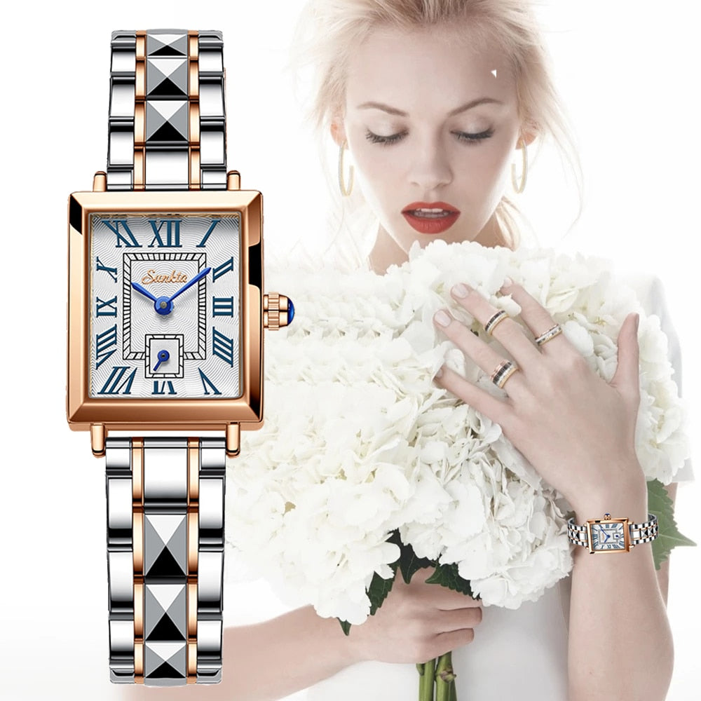 LIGE Brand SUNKTA Women Watches Fashion Square Ladies Quartz Watch Bracelet Set Dial Simple Rose Gold Luxury Women Watches